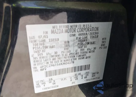 2004 Mazda Tribute Es V6 z USA, uszkodzony, nr VIN 4F2CZ96154KM04378